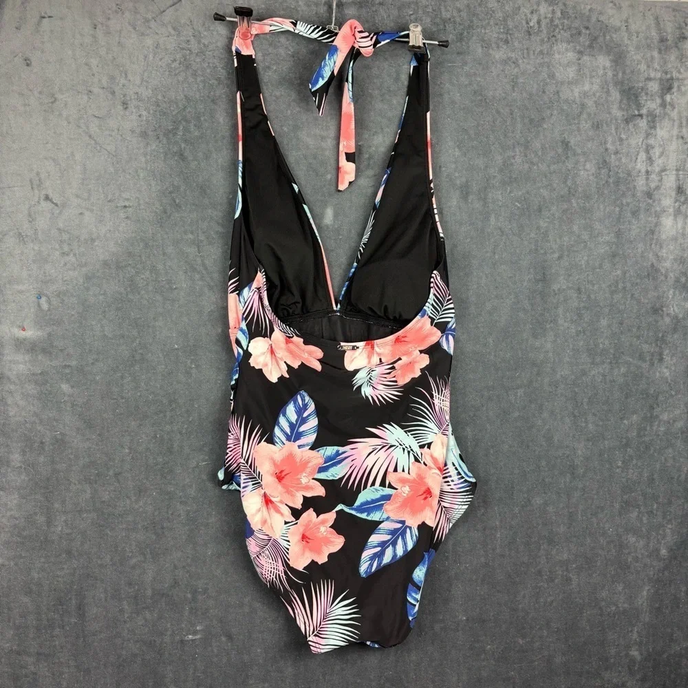 EUC DKNY Women’s Floral One Piece Halter tie Swimsuit sz Small